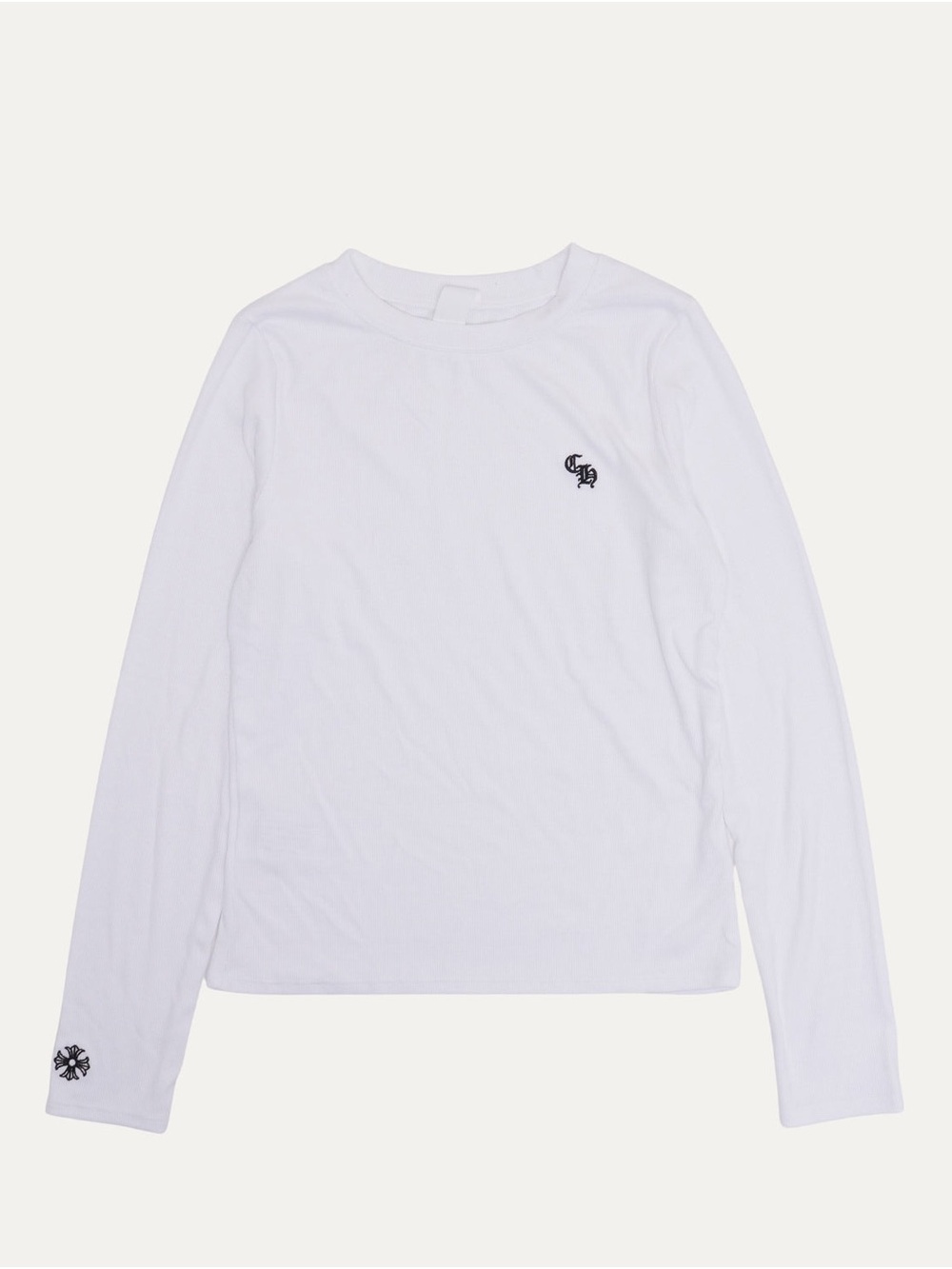 Chrome Hearts White Long-Sleeve Top with Embroidered Logo